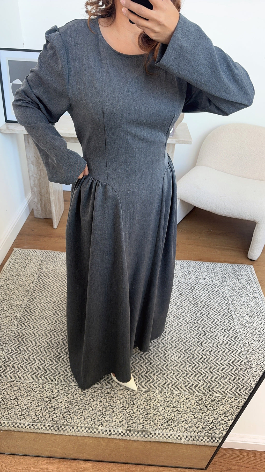 ROBE FRONCÉ TAILLE GRIS - MARNIA
