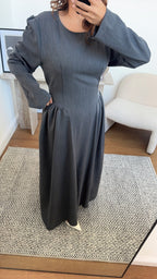 ROBE FRONCÉ TAILLE GRIS - MARNIA