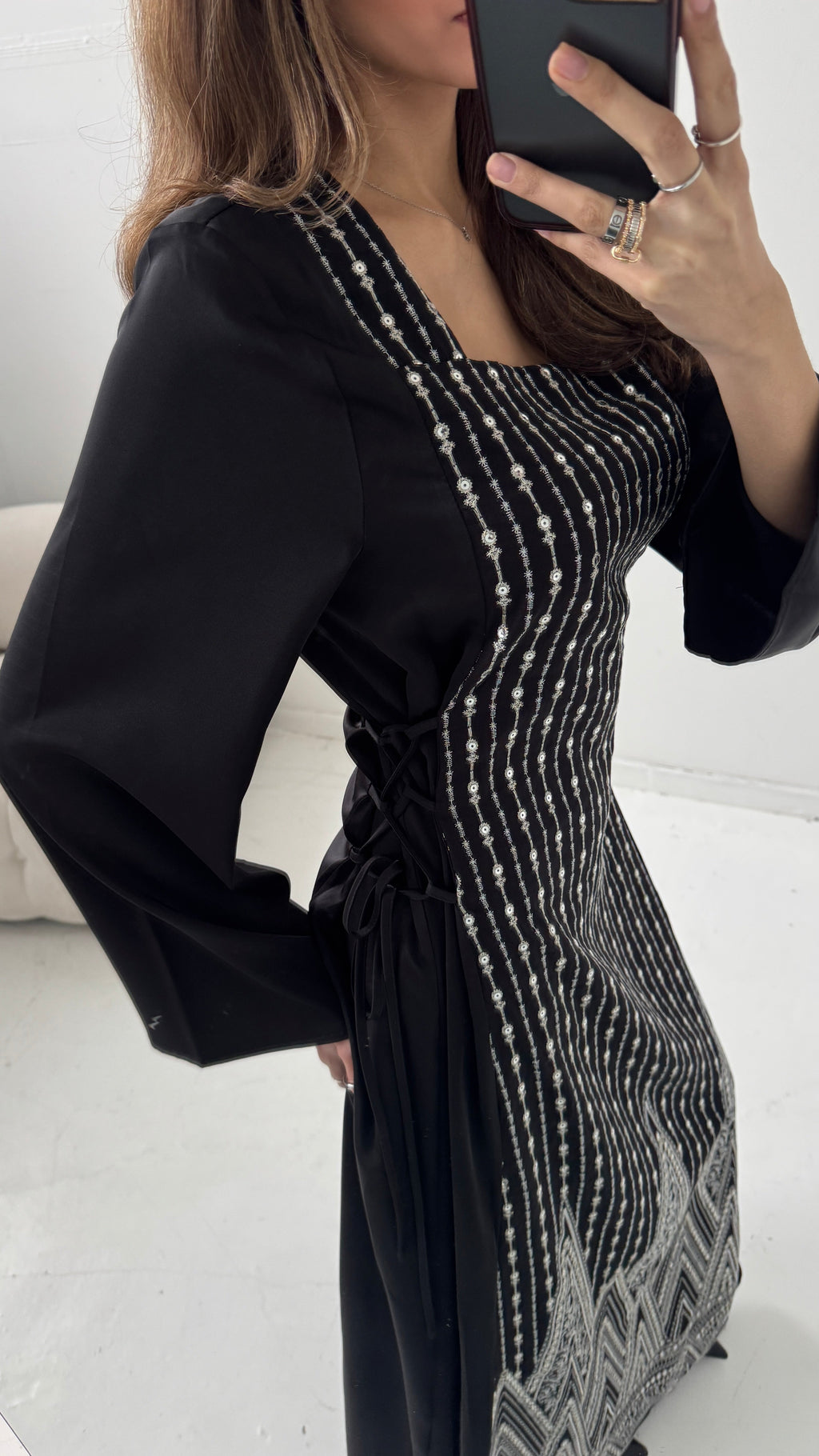 ROBE LONG BRODÉ NOIR - RUBA (PLUSIEURS TAILLES)