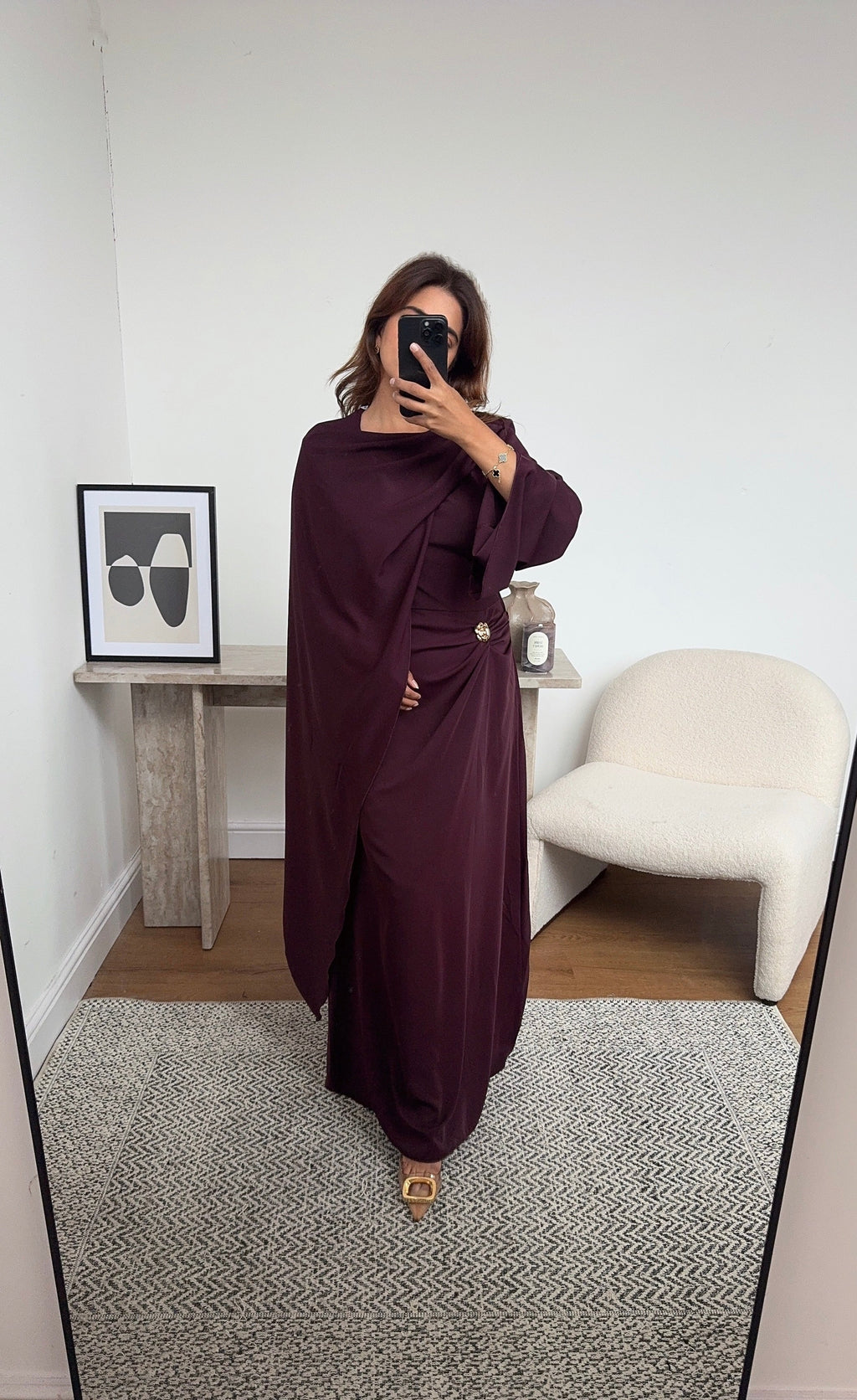 ROBE PRUNE AVEC DRAPÉ FOULARD - ZARIA