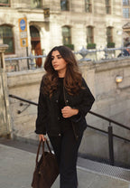 VESTE DENIM NOIR AVEC COL VELOURS CÔTELÉ - KAYA