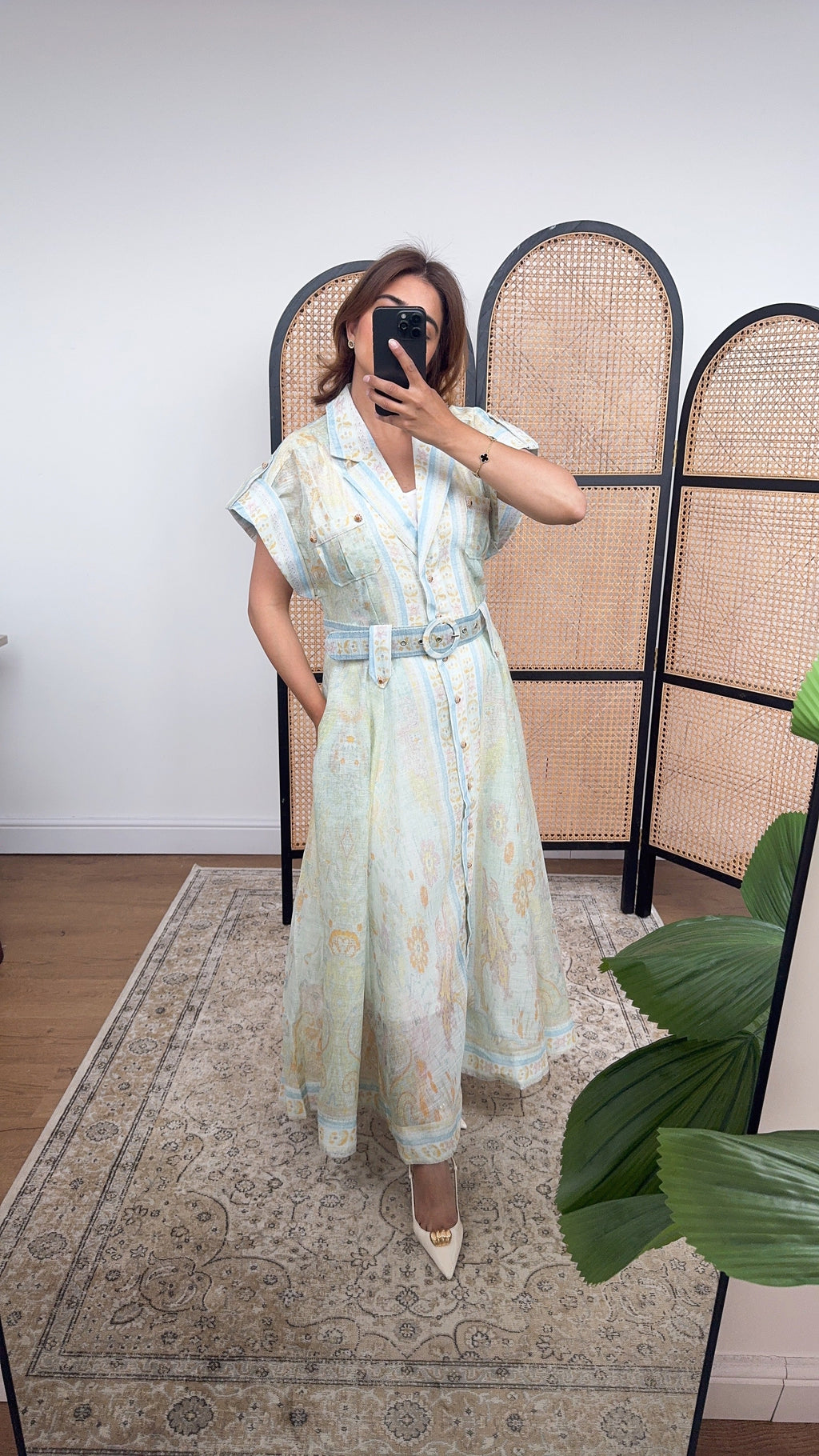 ROBE FLEUR CEINTURÉ MAXI SAUGE - SHREYA