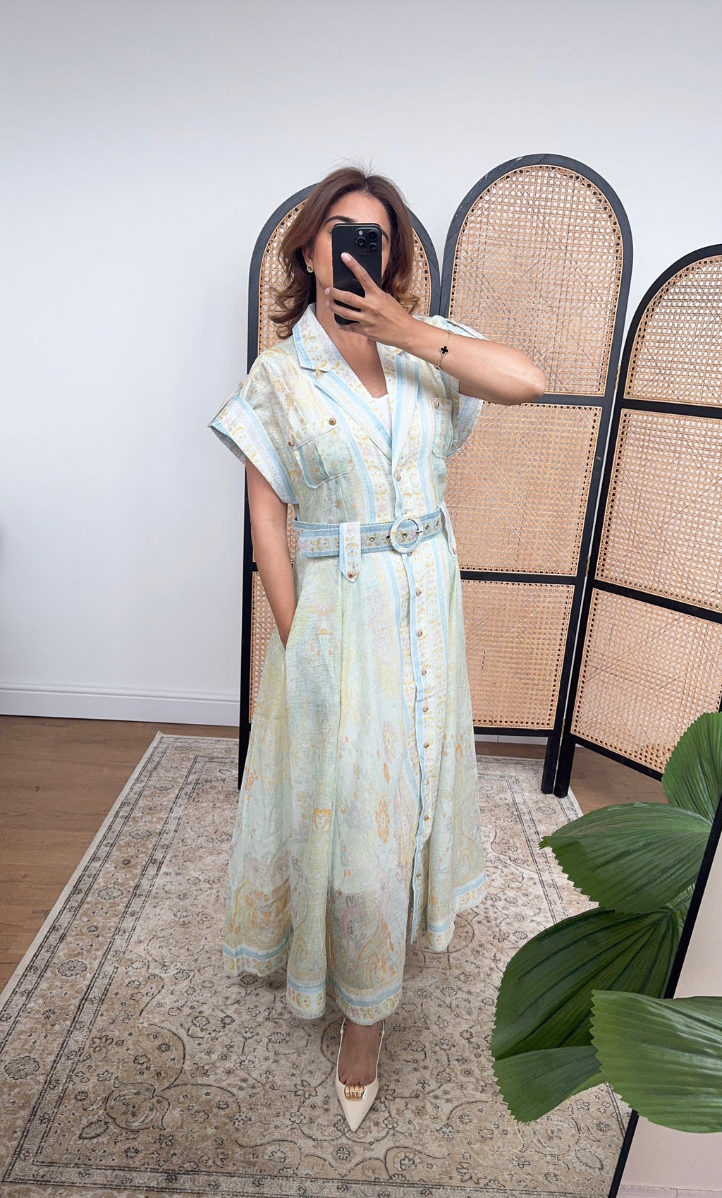 ROBE FLEUR CEINTURÉ MAXI SAUGE - SHREYA