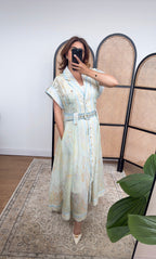 ROBE FLEUR CEINTURÉ MAXI SAUGE - SHREYA