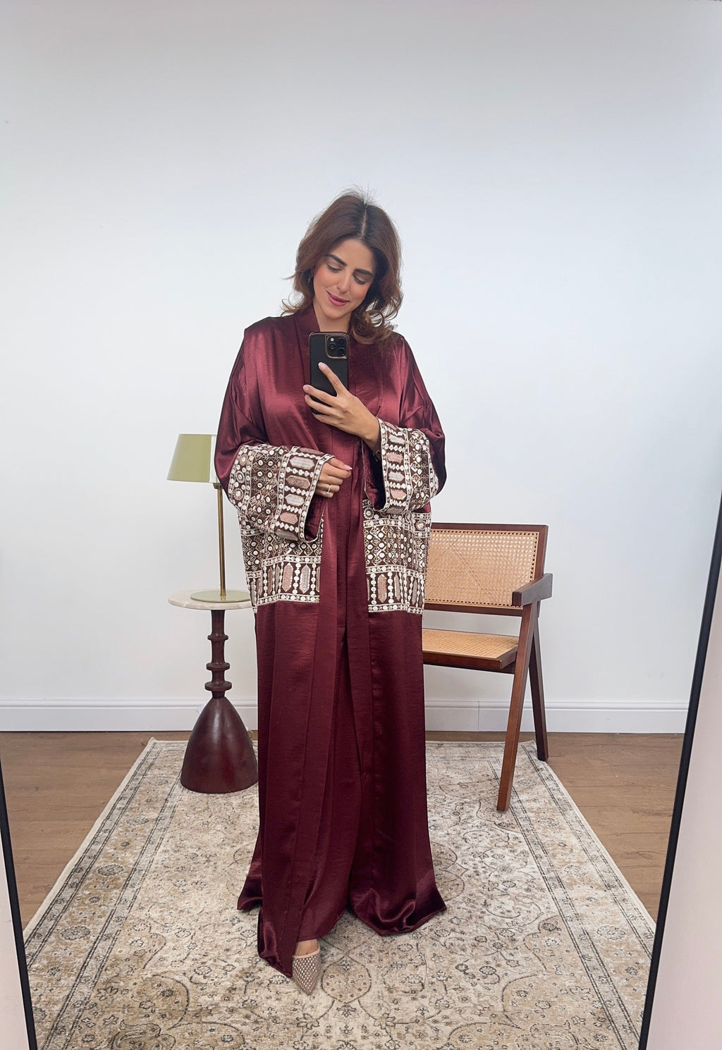 ENSEMBLE ABAYA BRODÉ DEUX PIÈCES BORDEAUX - MINA