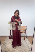ENSEMBLE ABAYA BRODÉ DEUX PIÈCES BORDEAUX - MINA