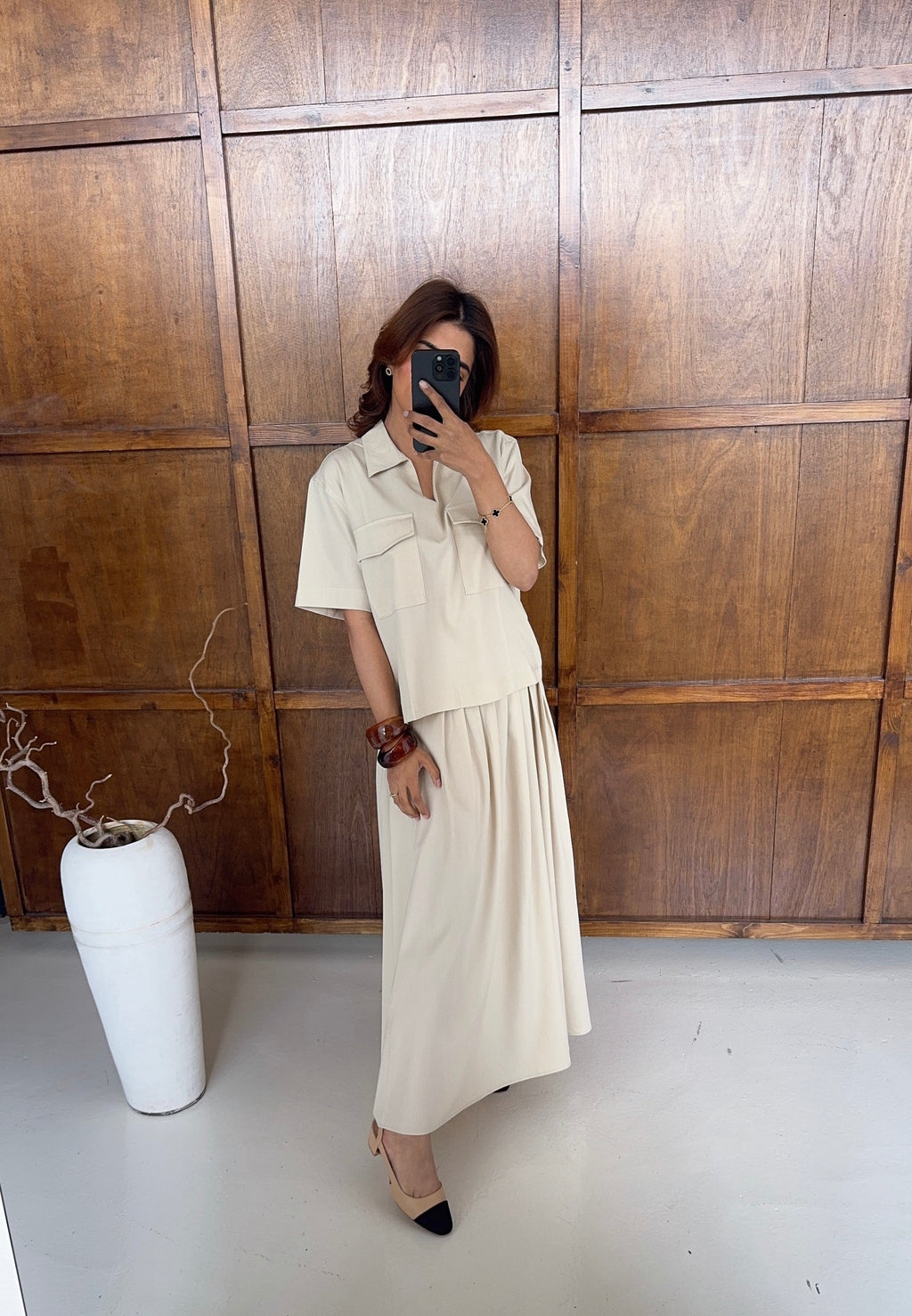 BEIGE DEUX PIÈCES JUPE ENSEMBLE - GINA