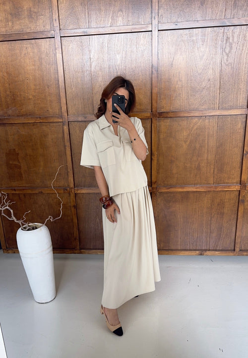 BEIGE DEUX PIÈCES JUPE ENSEMBLE - GINA
