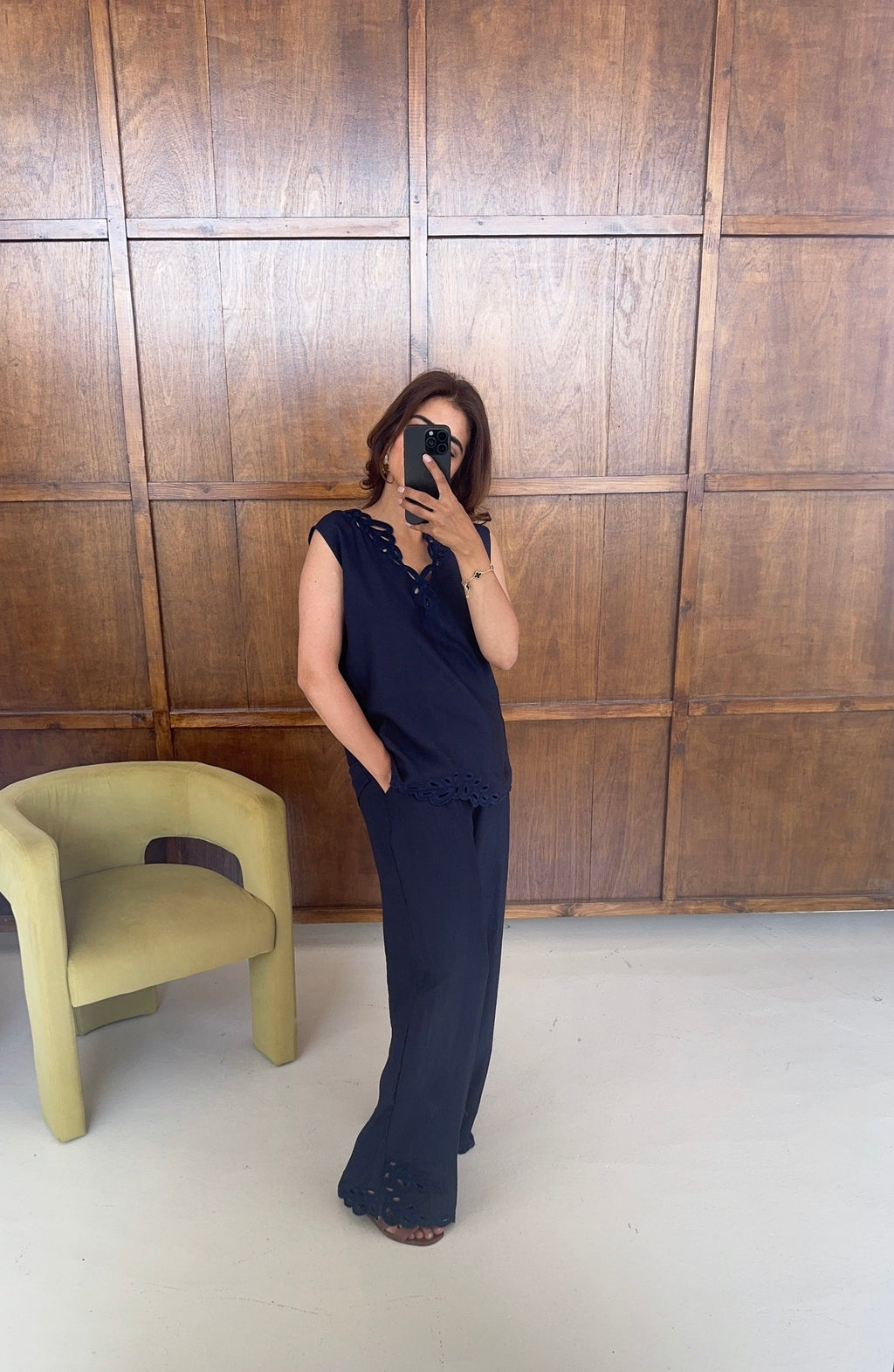 Navy embroidered cut out two piece- sura - 2