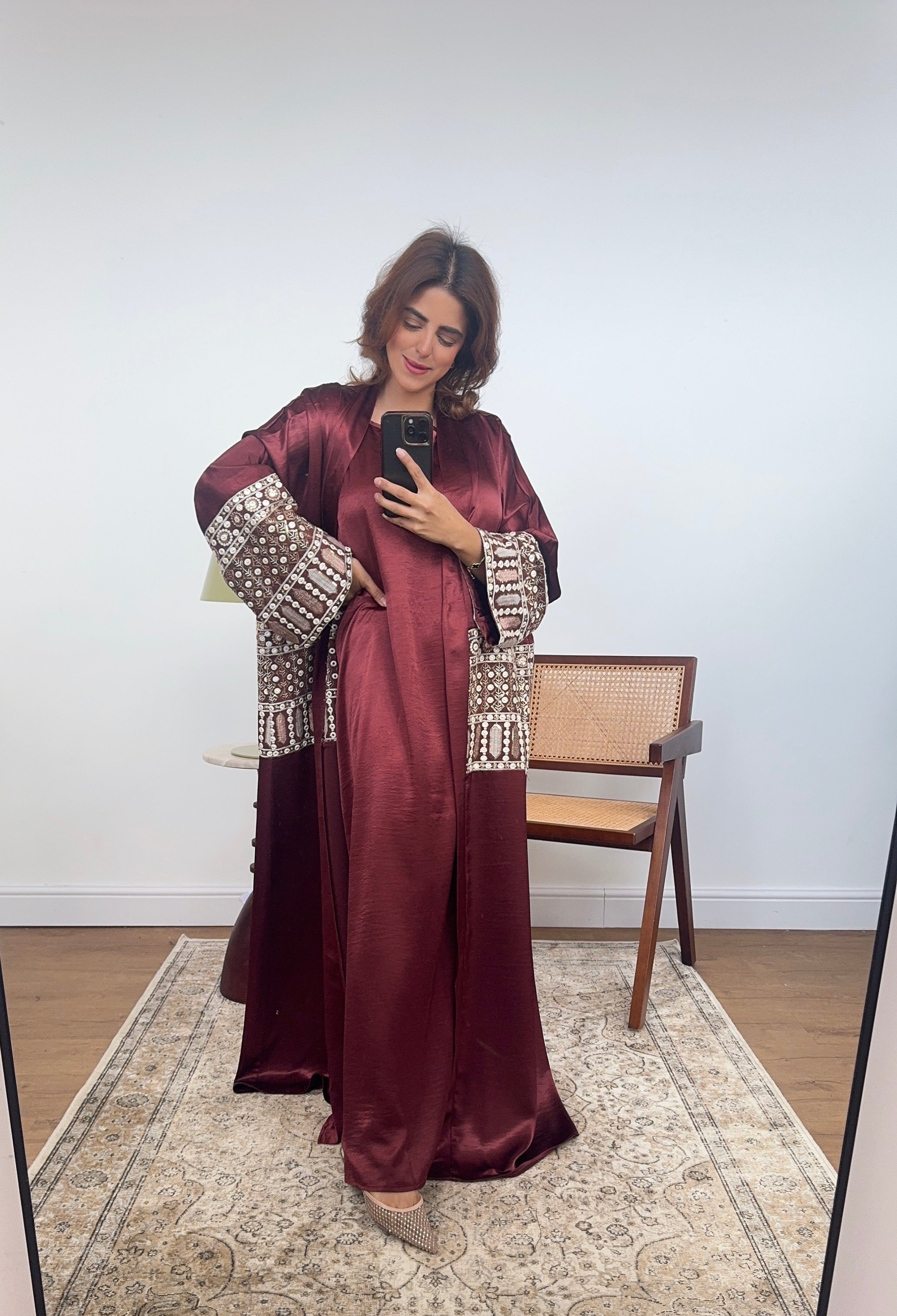 ENSEMBLE ABAYA BRODÉ DEUX PIÈCES BORDEAUX - MINA