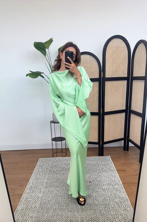 CLAIR MENTHE QUEUE DE POISSON ROBE AVEC DOS NOUÉ CEINTURE - DION