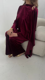 ENSEMBLE FOULARD VELOURS BORDEAUX AVEC DORÉ BROCHE - NURA