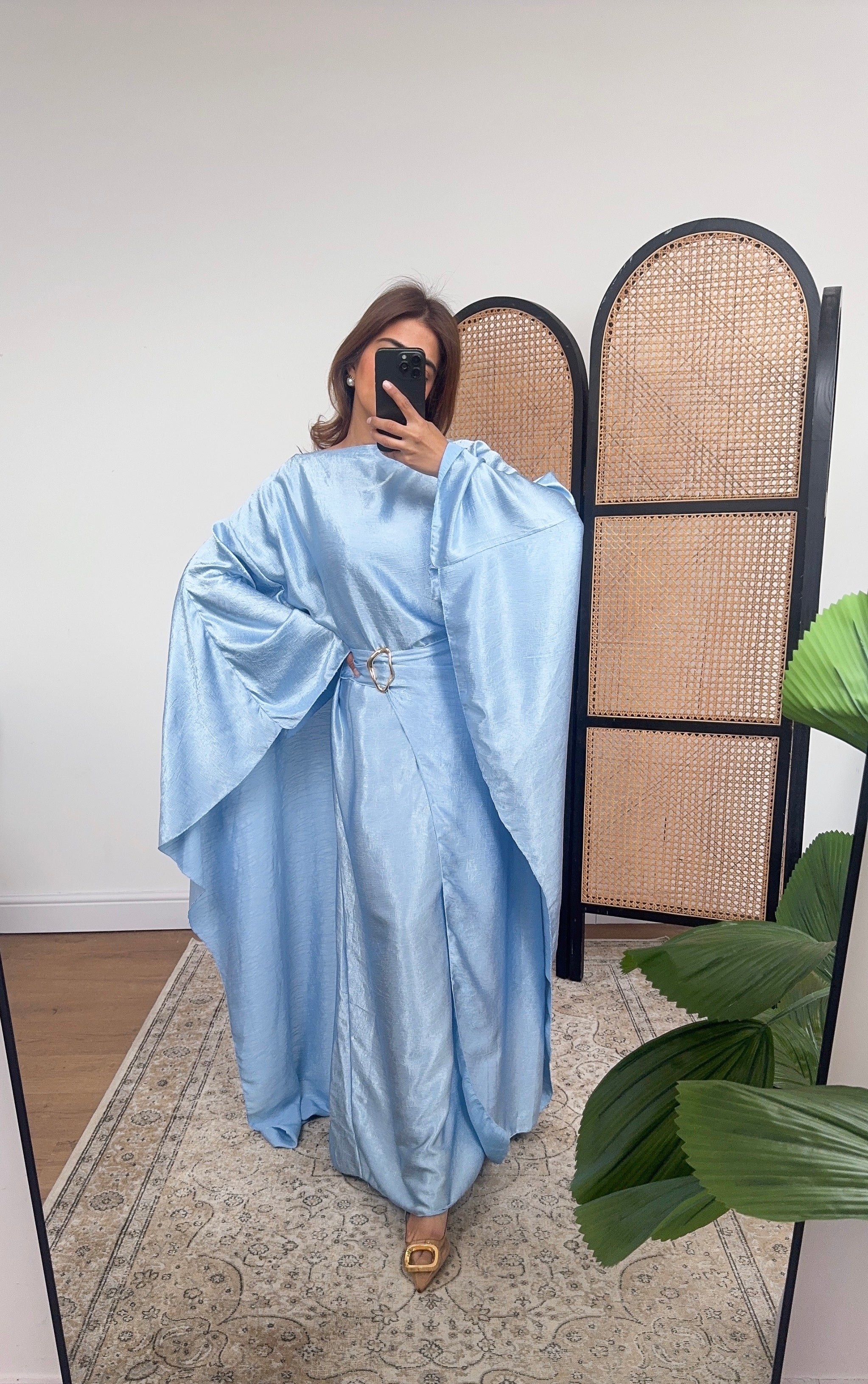 ROBE CAPE CRINKLE POUDRÉ BLEU - ALYA