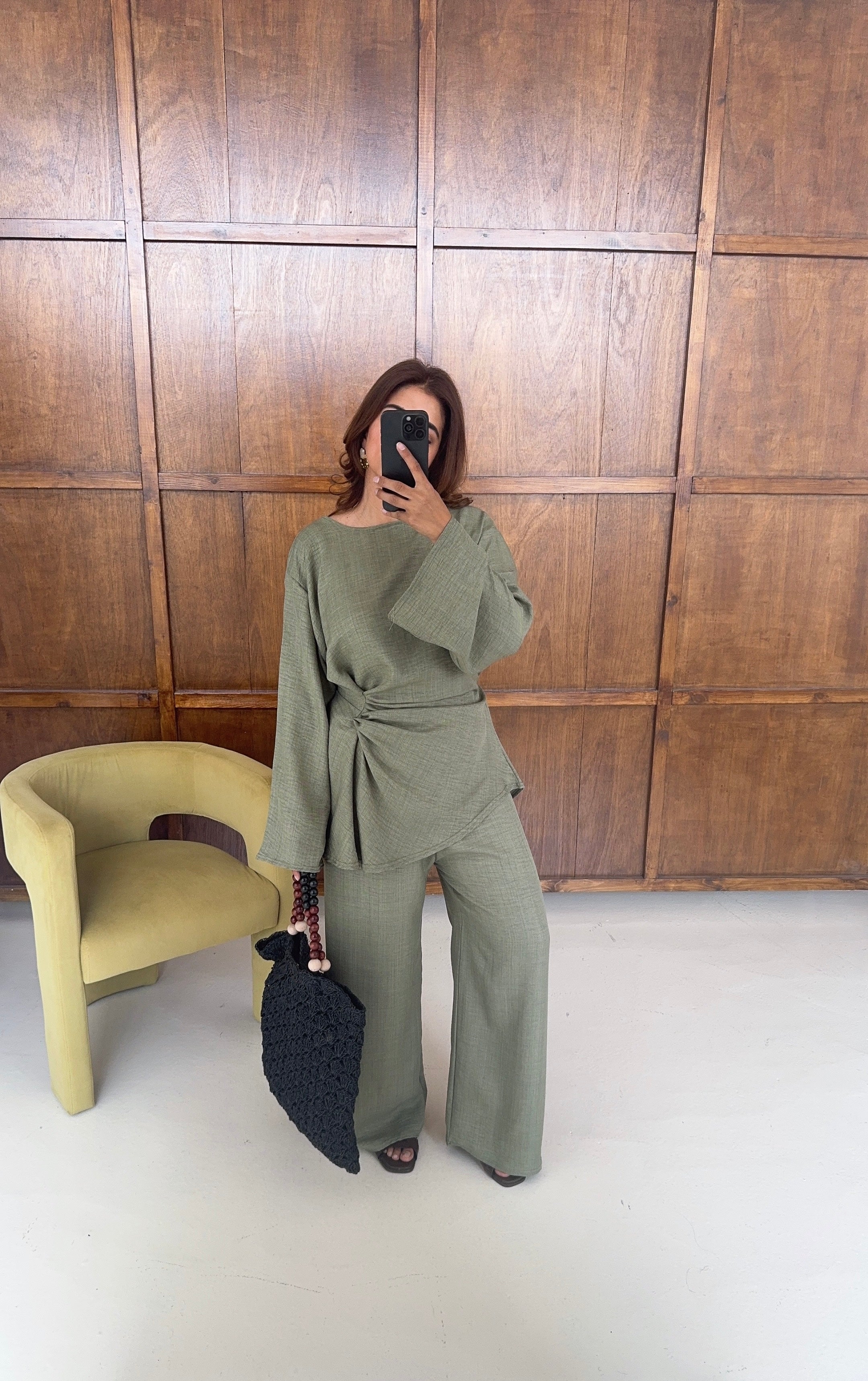Olive twist tie back coord- riva - 2