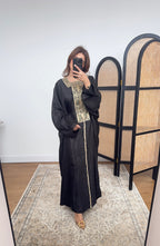 CAFTAN SHIMMER NOIR AVEC DORÉ DENTELLE - SAHRA