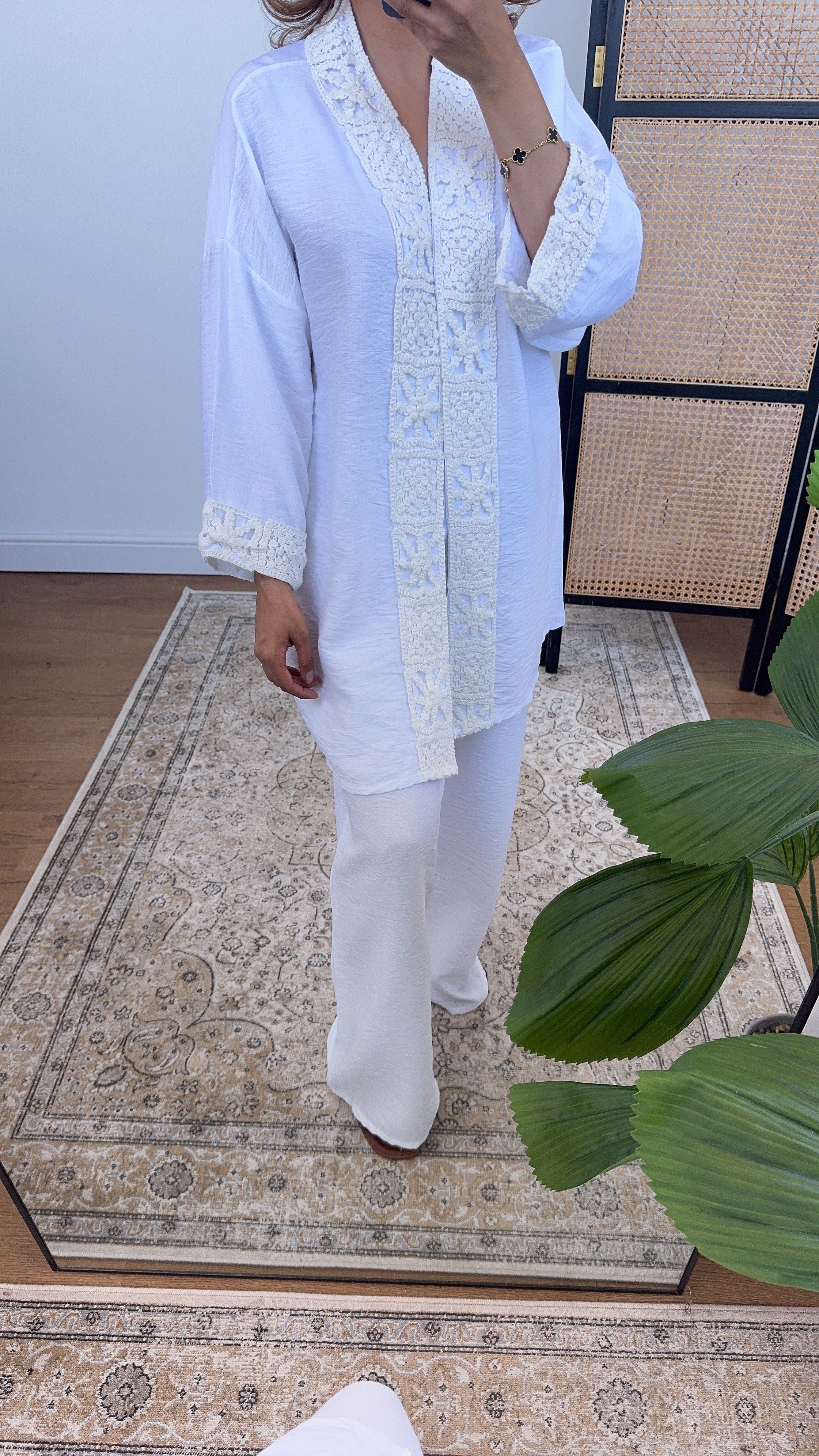 ENSEMBLE KIMONO CROCHET BLANC - ABIA