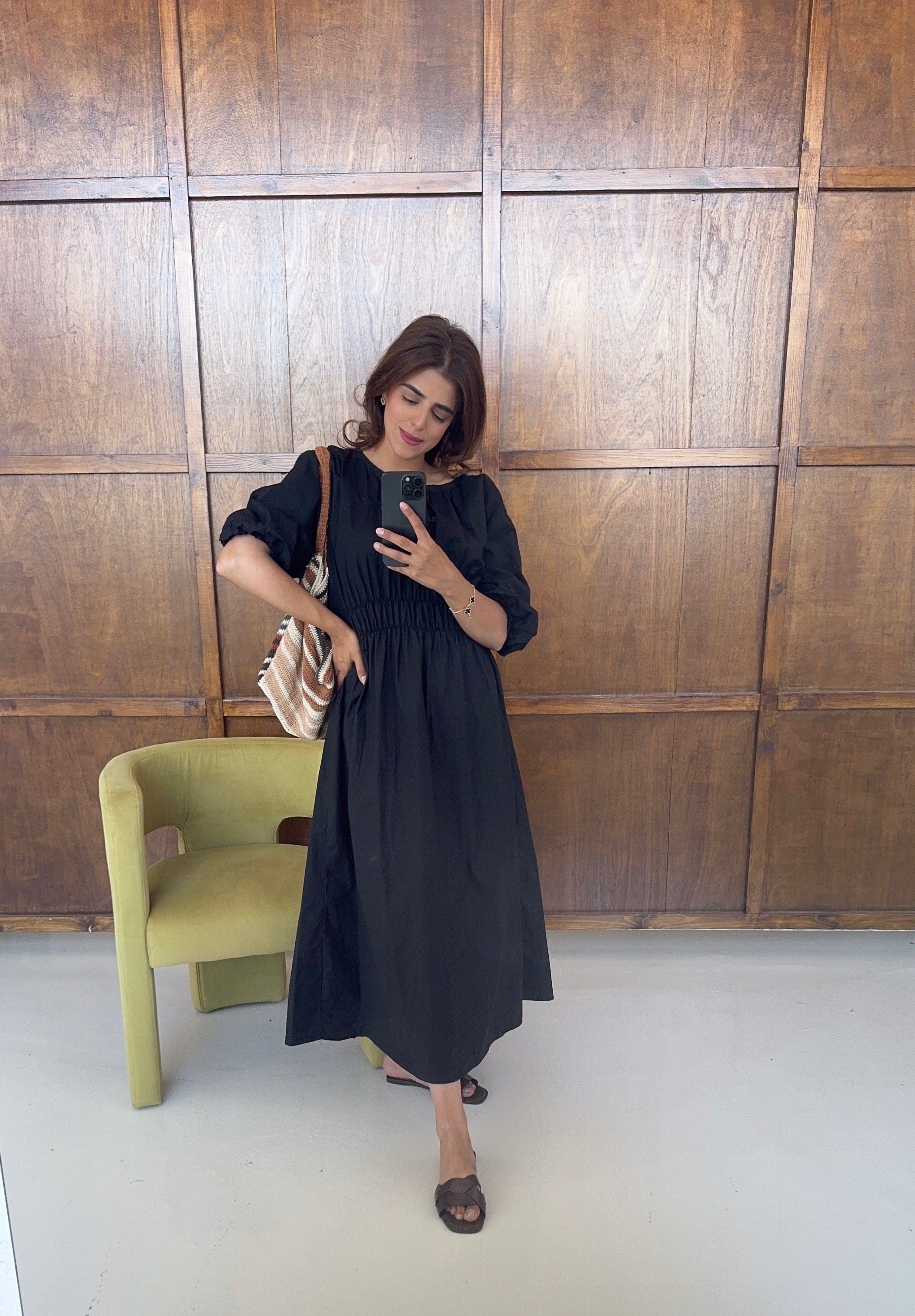 ROBE FRONCÉ MIDI NOIR - SOFIA